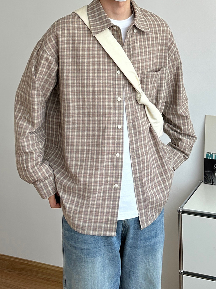 日系口袋软格子衬衫外套男长袖上衣衬衣简约宽松休闲百搭格子上衣,男装,衬衫,淘宝优惠券,粉丝福利购,淘宝优惠卷