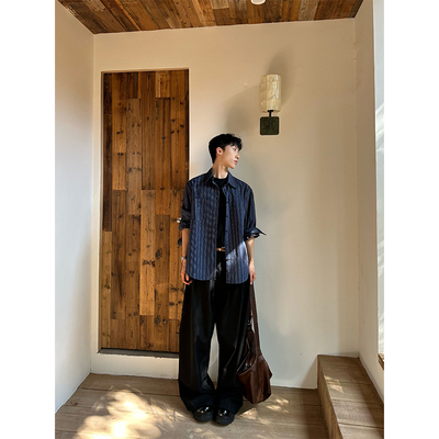 复古条纹硬挺廓形长袖衬衫