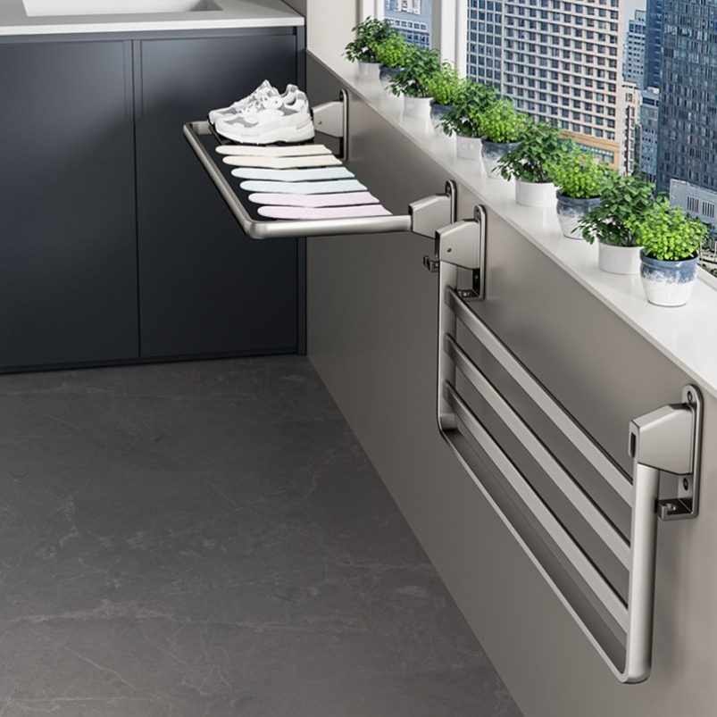 晾衣服固定式晾晒架子铝合金免打孔壁挂神器可折叠晒玩偶鞋子