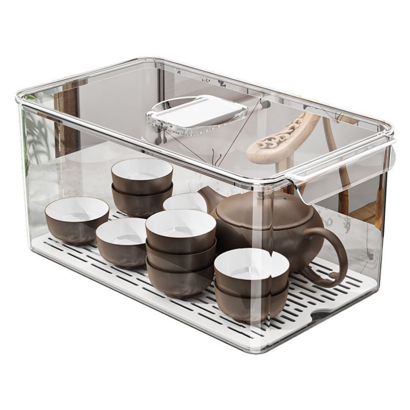 茶壶茶杯收纳盒多功能防尘透明家用茶具配件整理盒大容量带盖套装