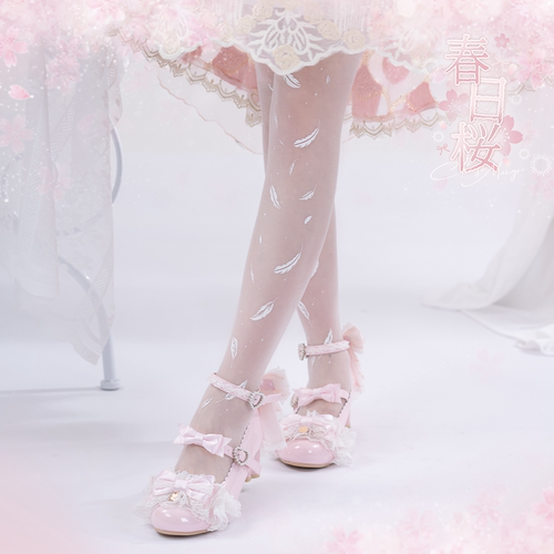 二团定金 春日樱 芝士芒芒原创樱花鞋跟甜美花嫁圆头lo鞋单鞋