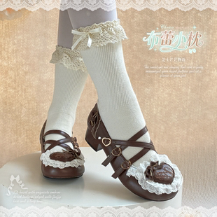 布蕾小枕定金 芝士芒芒物语原创爱心蝴蝶结 lo鞋低跟交叉绑带单鞋