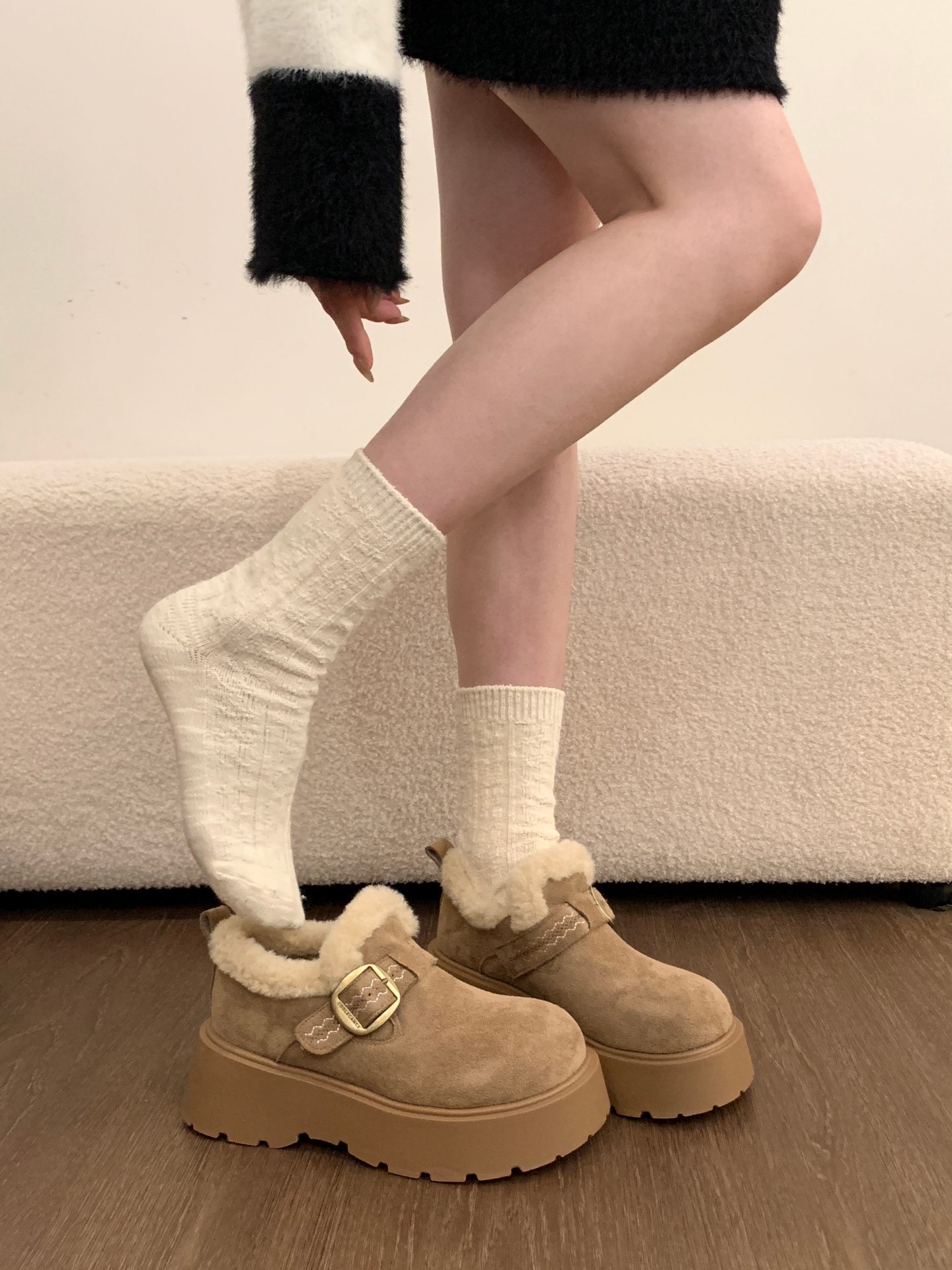 厚底加绒保暖勃肯鞋女鞋子2025新款冬季雪地靴毛毛棉鞋休闲乐福鞋