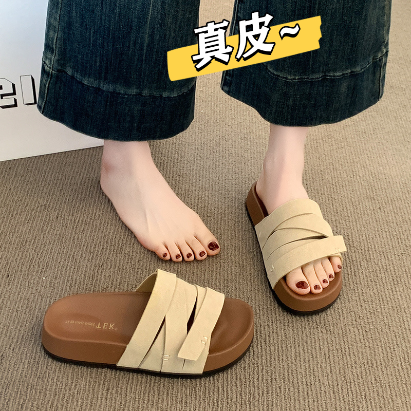 品牌真皮厚底勃肯凉拖鞋女夏外穿2025新款配裙子高级感时尚沙滩一
