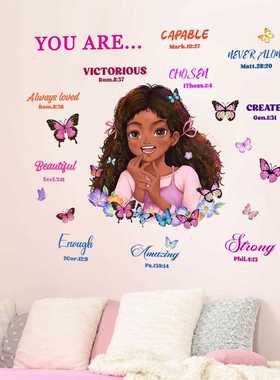 新款直销MS6284-ZY新款女孩英文蝴蝶墙贴纸卧室房间儿童房装饰自