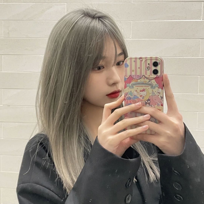 新款直销跨境假发女长发日常网红米灰色自然空气刘海JK圆脸中长发