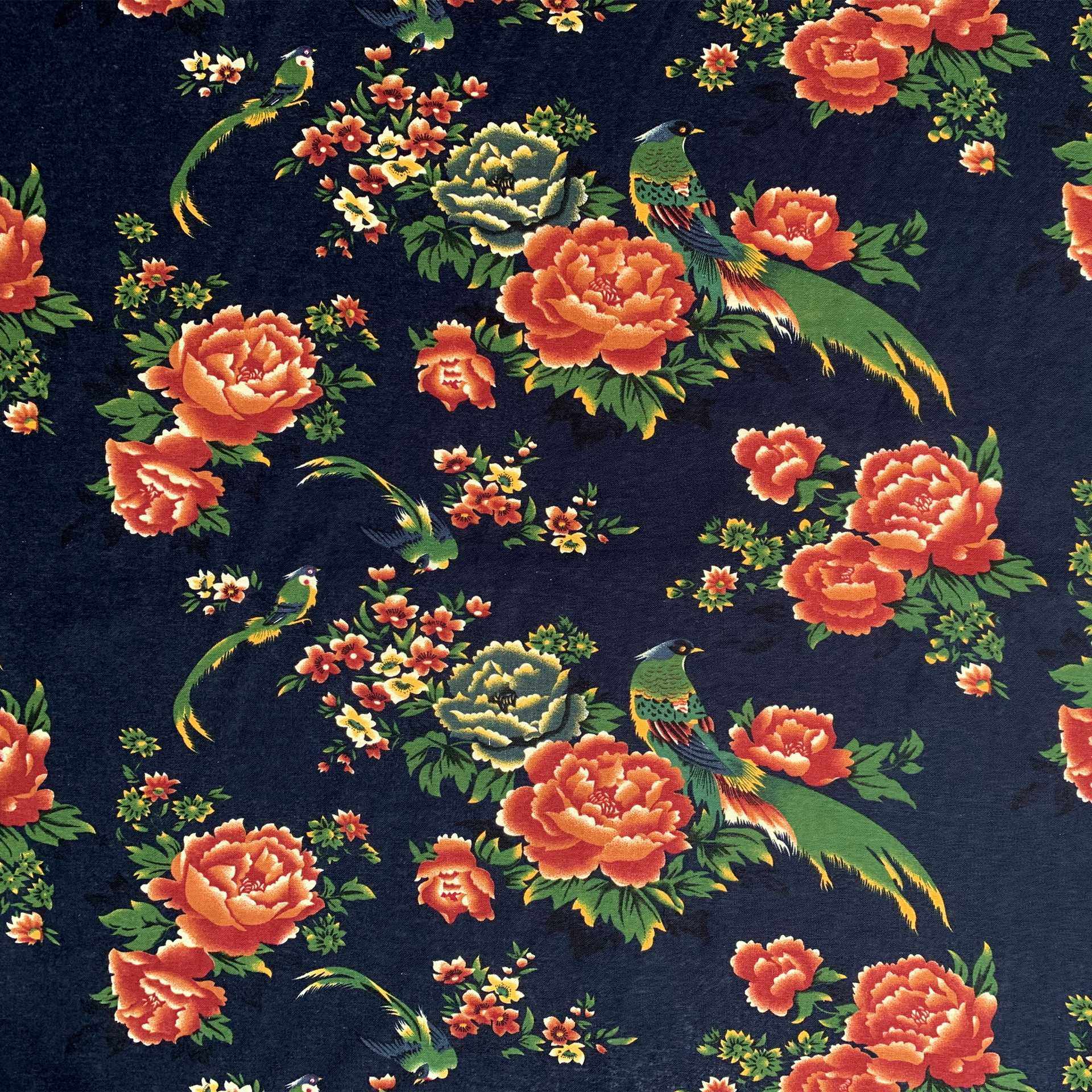 新款直销靠垫抱枕旗袍衬衫连衣裙服装面料 喜鹊戏牡丹花背景 棉麻,纺织面料/辅料/配套,丝绸布料,淘宝优惠券,粉丝福利购,淘宝优惠卷
