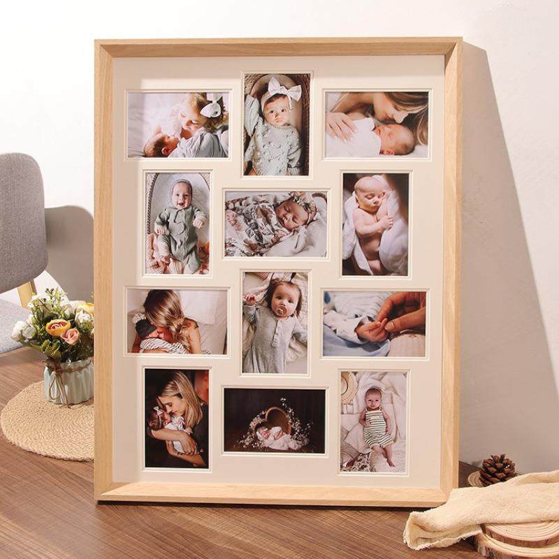 新款直销6/12/24多宫格实木相框照片装裱卡纸相框情侣儿童家庭合