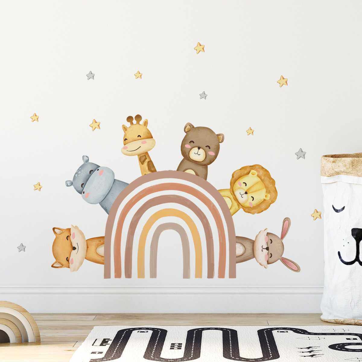 新款直销一米墙贴卡通动物彩虹星星墙贴纸儿童房房间装饰墙贴画自,家装主材,定制壁画,淘宝优惠券,粉丝福利购,淘宝优惠卷