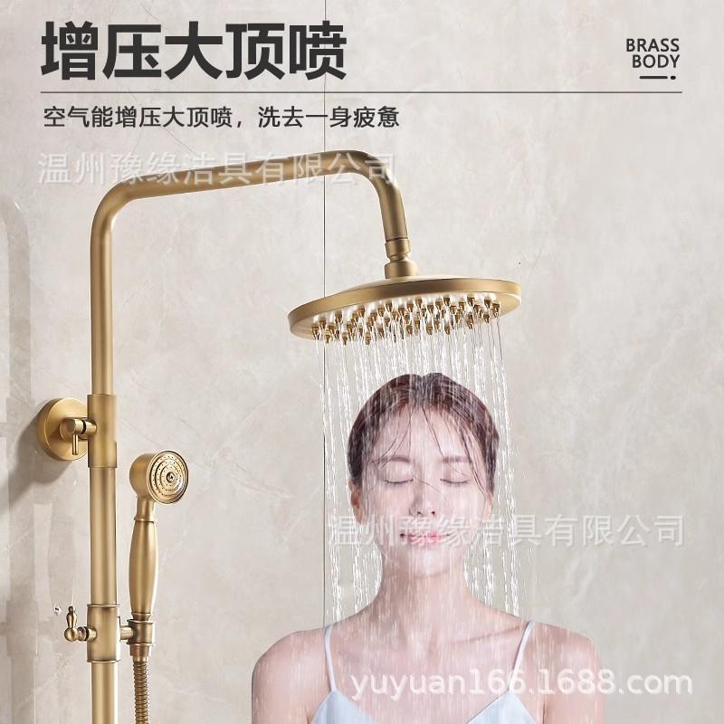 新款直销全铜仿古恒温淋浴花洒套装家用免打孔复古增压沐浴器铜色