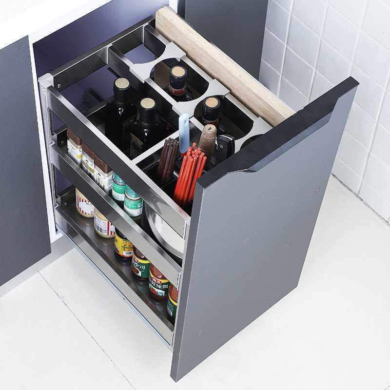 新款直销厨房橱柜不锈钢瓶罐拉篮三层抽拉式收纳架内置调味置物架,基础建材,导轨,淘宝优惠券,粉丝福利购,淘宝优惠卷