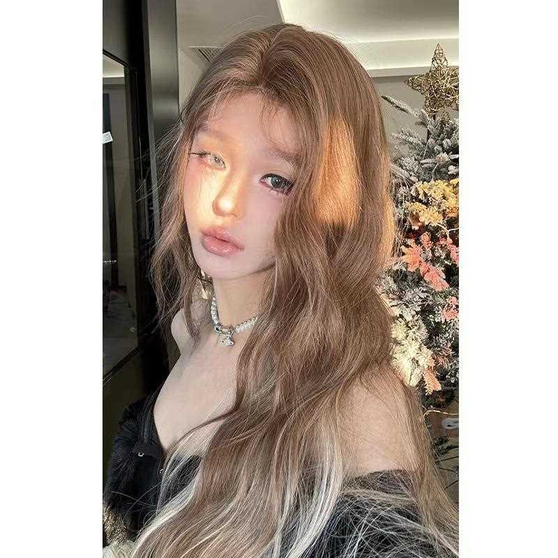 新款直销雨琦弟弟假发全头发型前蕾丝假发女长发一字蕾丝渐变假发