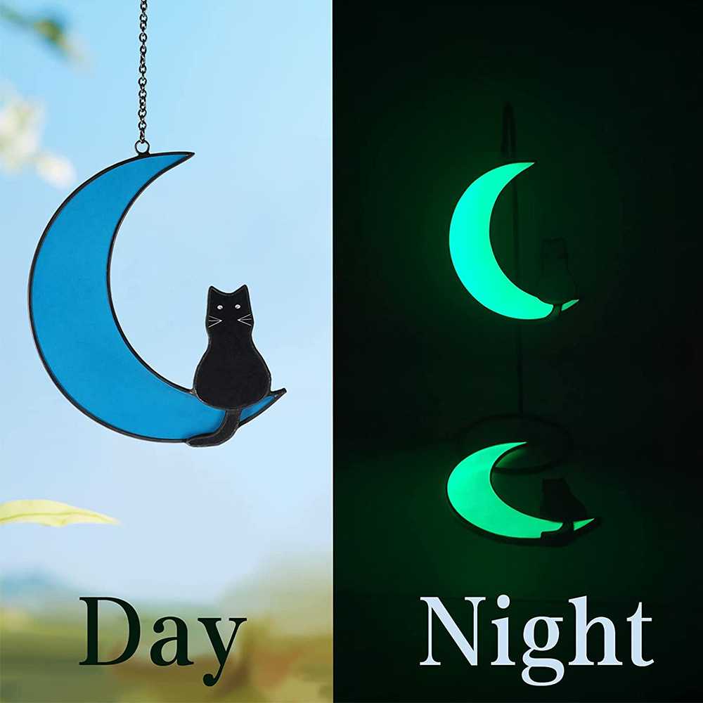 新款直销亚马逊月亮黑白猫吊饰挂件彩色玻璃窗挂饰纪念创意饰品礼