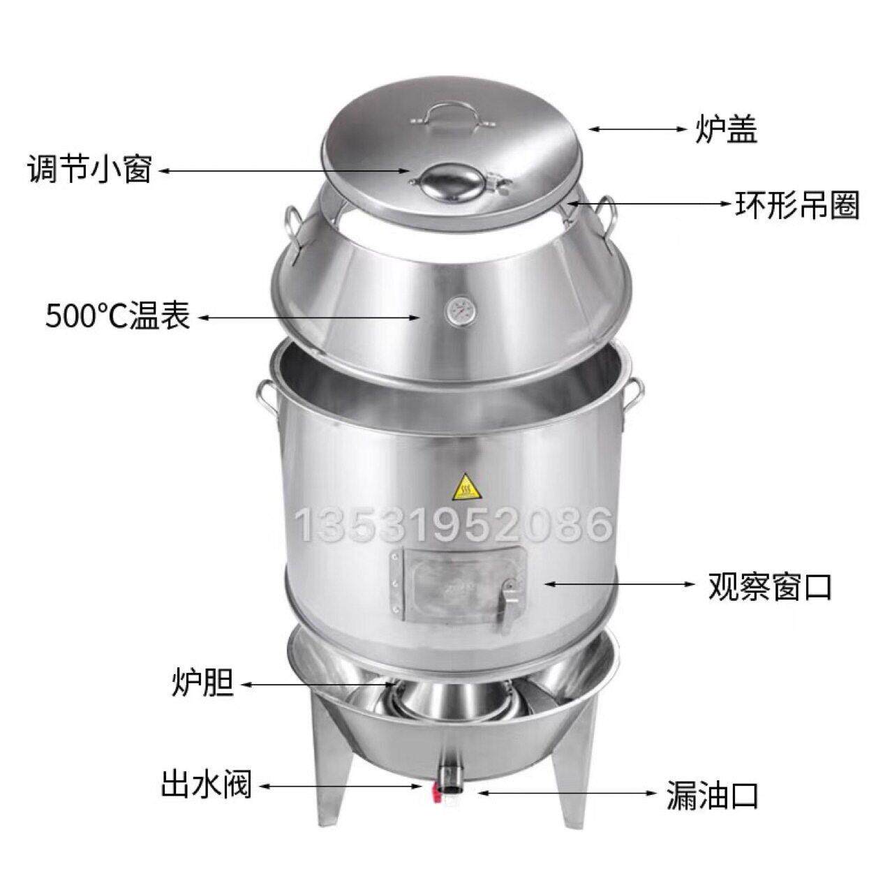 新款直销烤鸭炉商用燃气木炭烧鸭炉烤鸡炉烧鹅炉双层不锈钢烧烤炉