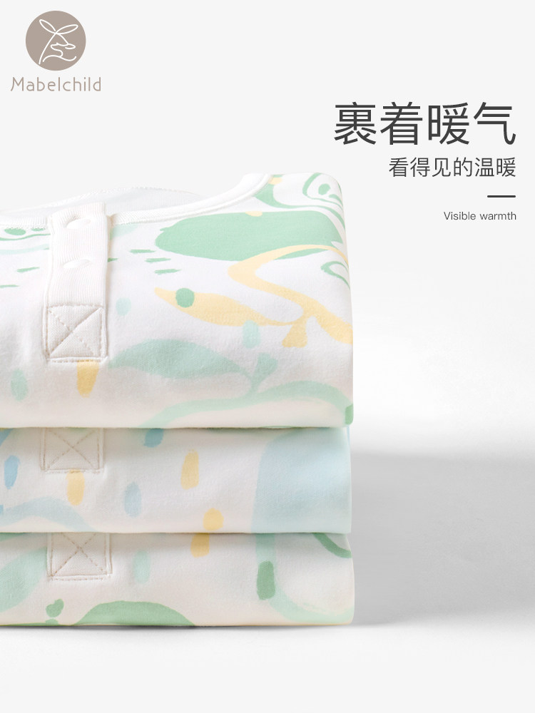 CHILDRENS ONE-PIECE PAJAMAS SPRING AND AUTUMN COTTON LONG-SLEEVED WARM CLOTHES BOYS AND WOMENS KICK-PROOF HOME CLOTHES BABY ONE-PIECE PAJAMAS