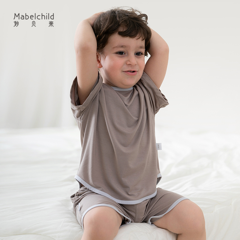 【天竹凉软皮】儿童睡衣夏季薄款短袖短裤竹纤维男女宝宝分体套装