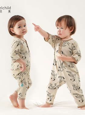 妙贝亲 儿童连体睡衣春秋季婴儿宝宝家居男女纯棉夏天空调服睡袋