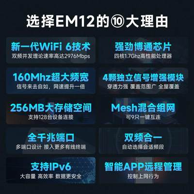 【2只装】WiFi6 mesh分布式 AX300M千兆端口穿墙王家用子母路由套装大户型复式全屋高速无线EM12