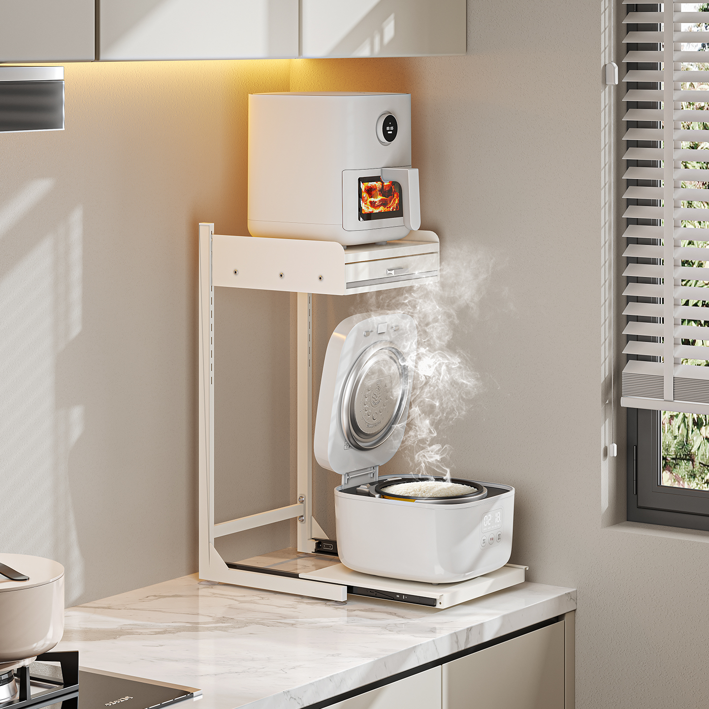 新升级带抽屉可抽拉电饭煲置物架