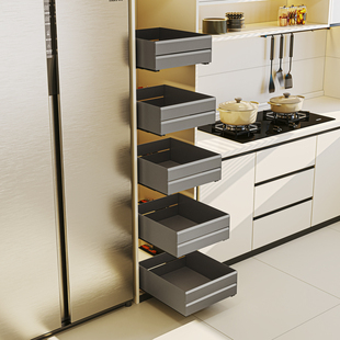 拉篮储物盒厨房橱柜抽屉抽拉式高深柜窄柜改造置物架调味料收纳架