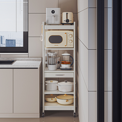 厨房烤箱置物架落地多层家用储物架放微波炉锅具专用收纳架子白色