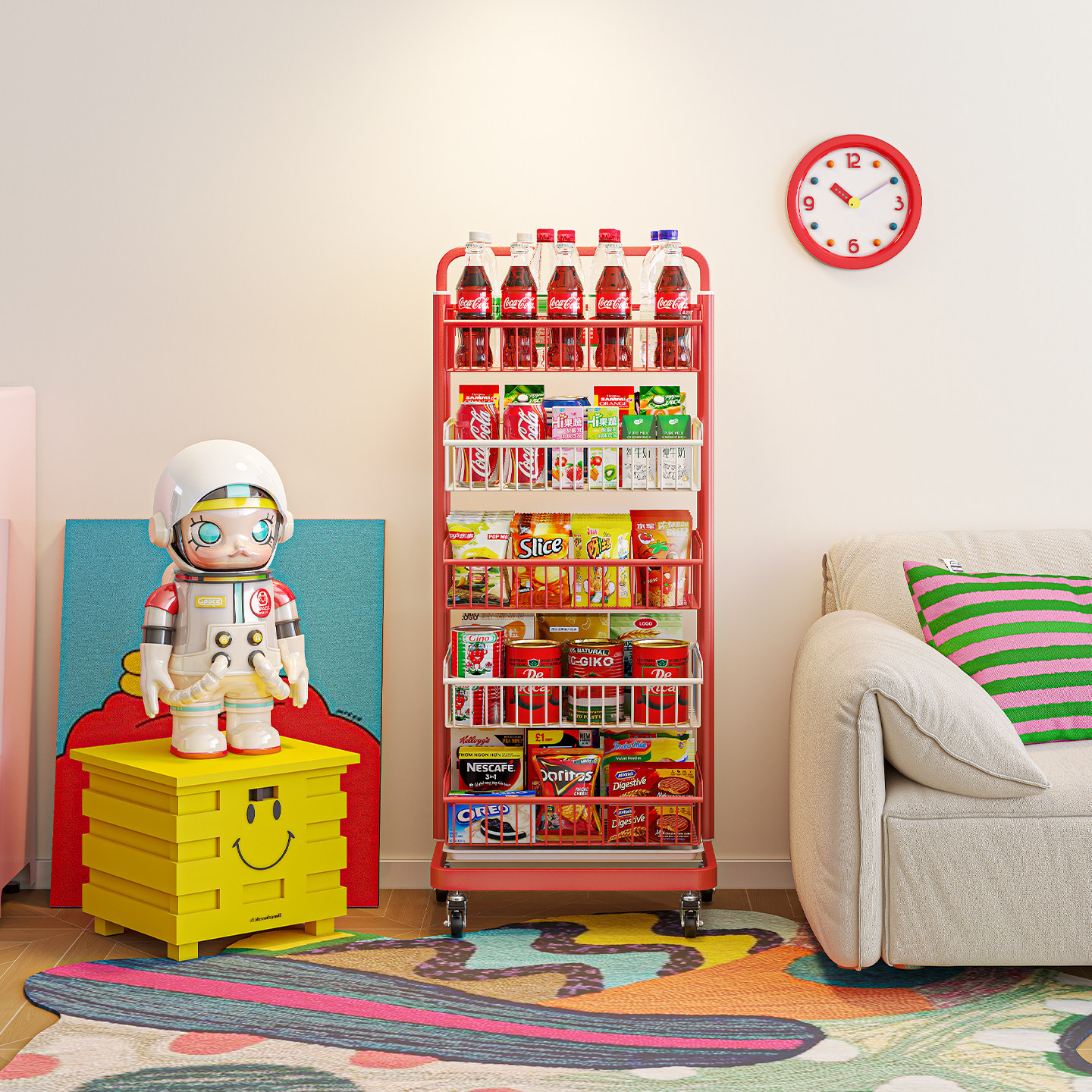 多巴胺零食架子置物架客厅高颜值网红小推车放饮料收纳架落地多层,收纳整理,整理架/置物架/收纳架,淘宝优惠券,粉丝福利购,淘宝优惠卷