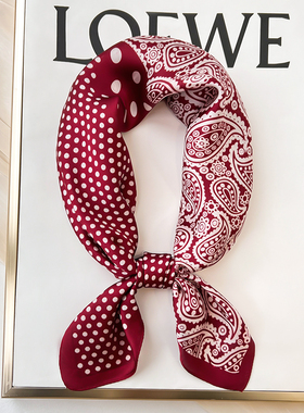 红色波点小方巾丝巾女春秋冬季搭配衬衫职业装围脖子薄围巾70x70