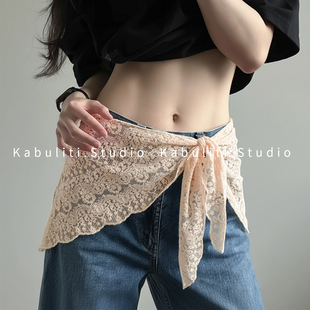 法式蕾丝大三角小丝巾女下摆叠穿屁帘腰带外穿半身裤裙抹胸薄围巾