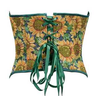 新款 抹胸紧身胸衣向日葵清新绿辣妹鱼骨收腹聚拢塑 直销3m5扣短款