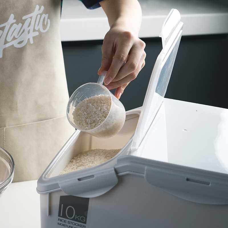 新款直销厨房家用收纳米桶密封透明翻盖带密封圈10kg塑料储物箱防