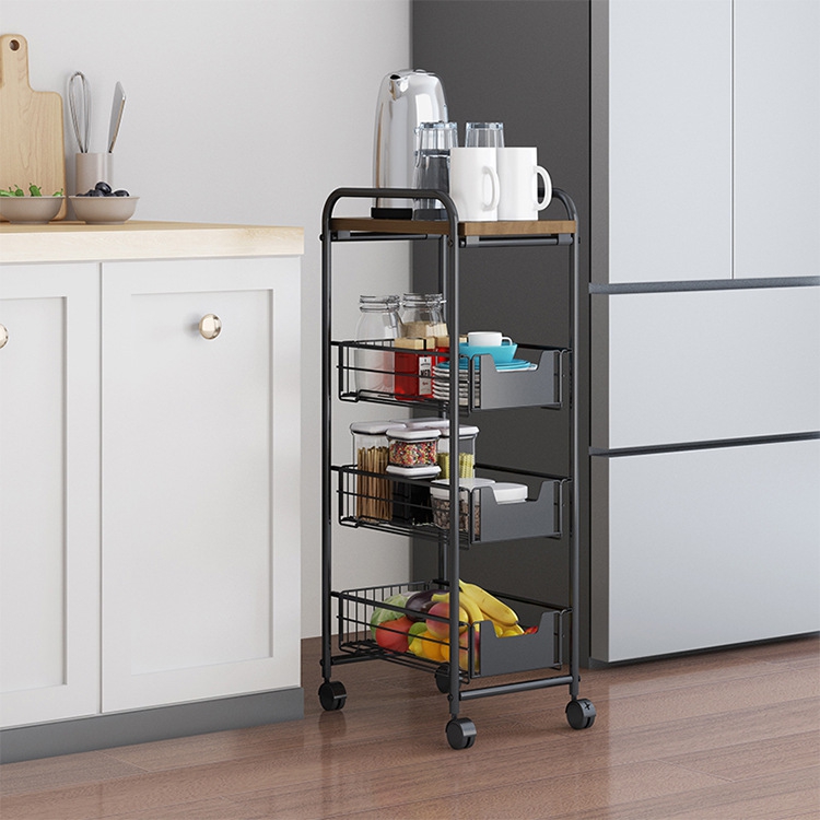 新款直销厨房置物架收纳架落地多层菜篮子蔬菜架子可移动储物架夹