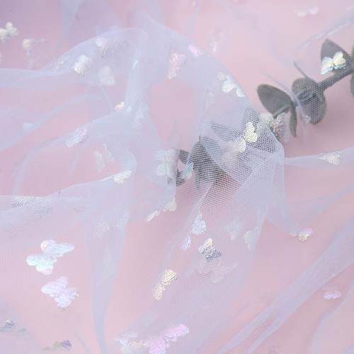 新款直销七彩烫金小蝴蝶网纱布料锦纶六角网眼软纱网布童装蓬蓬裙