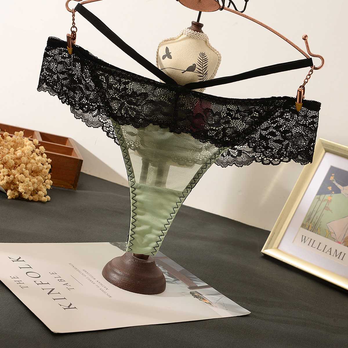 新款直销雕婵直供欧美性感蕾丝T裤时尚透气网纱丁字裤女士内裤8