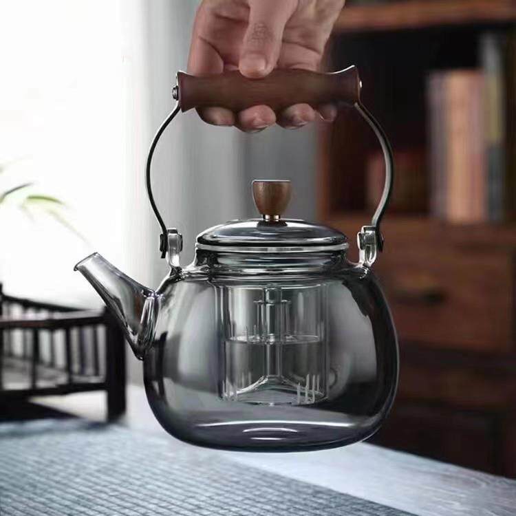 新款直销玻璃茶壶星空顶珠蒸煮一体提梁壶透黑家用公煮茶壶泡茶壶