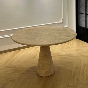新款直销侘寂风茶几奶油风天然洞石茶几圆形侘寂风洞石茶几客厅大