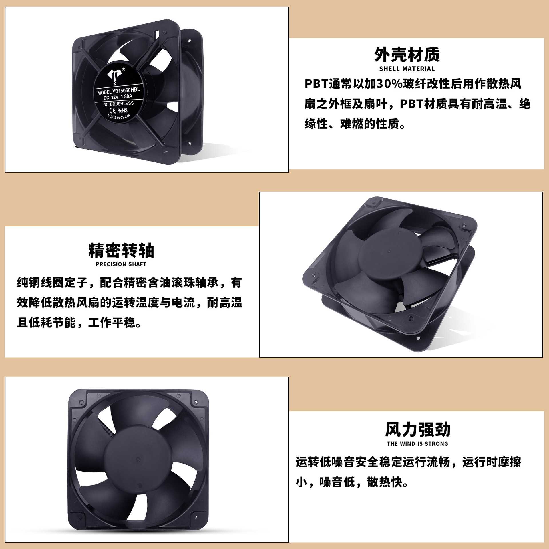 新款直销亿达DC 15050风机滚珠两线三线四线12V24V机柜大风量散热