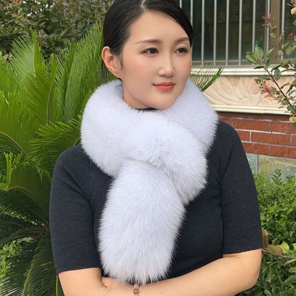 冬季国风双面整皮狐狸毛围巾保暖