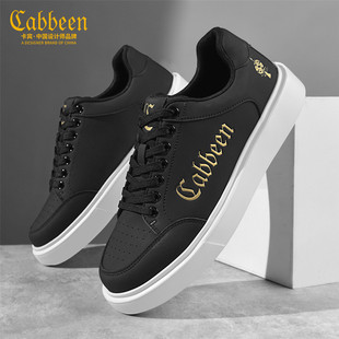 卡宾男士黑色板鞋2026新款春季百搭轻便休闲鞋厚底增高真皮男鞋