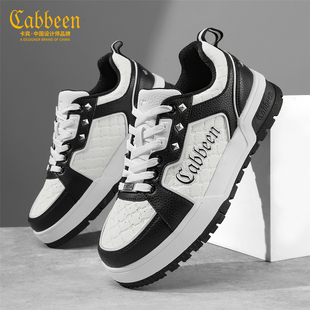 卡宾男鞋2026新款春季黑白配色厚底休闲鞋百搭男士增高运动板鞋