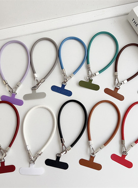 皮质短绳手机挂绳纯色高级感手绳结实防丢可拆卸设计短款挂链户外时尚可手提钥匙扣包包挂件秋冬新款亮面皮革
