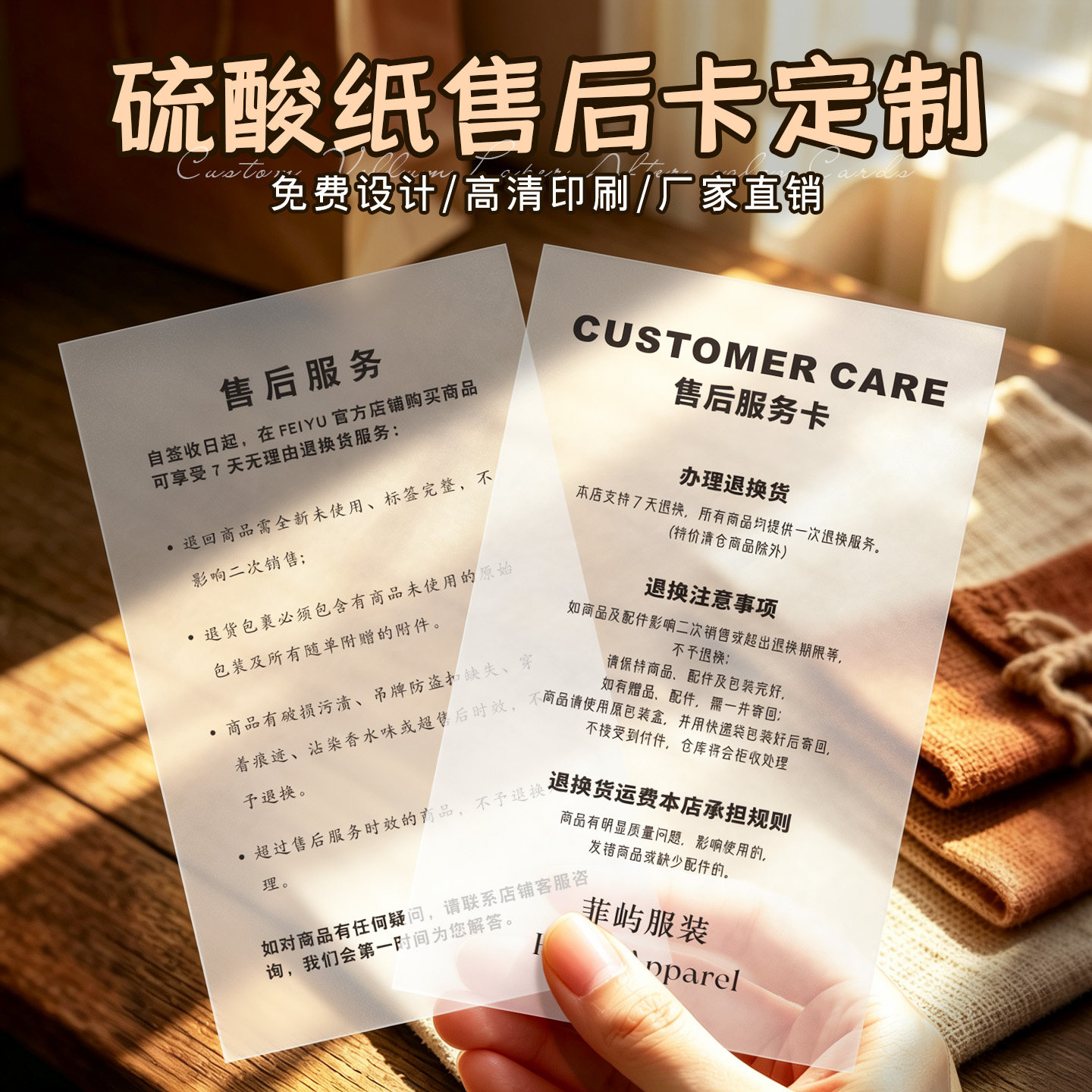 硫酸纸售后卡片定制高档烫金印刷图片