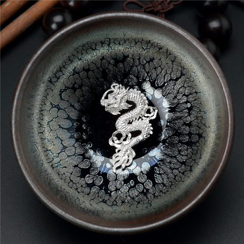 福晓建阳油滴建盏茶杯镶银鹧鸪斑