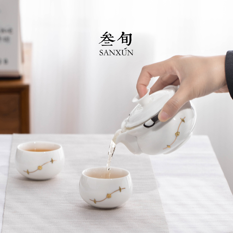 玉白锔钉盖碗茶杯高档泡茶壶