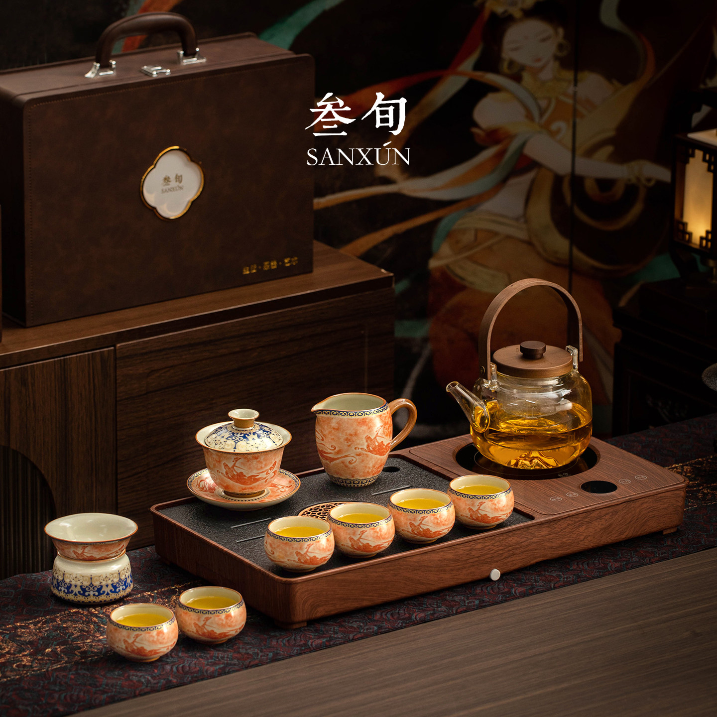 叁旬敦煌飞天汝窑盖碗茶具套装图片