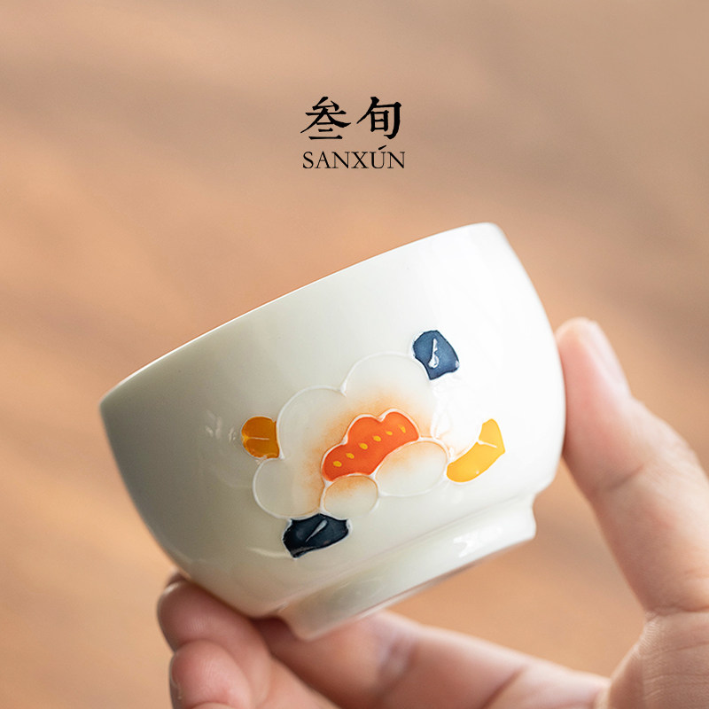 叁旬馨香满园主人杯高端手绘白瓷单杯品茗杯功夫茶具个人专用茶杯,餐饮具,茶杯,淘宝优惠券,粉丝福利购,淘宝优惠卷