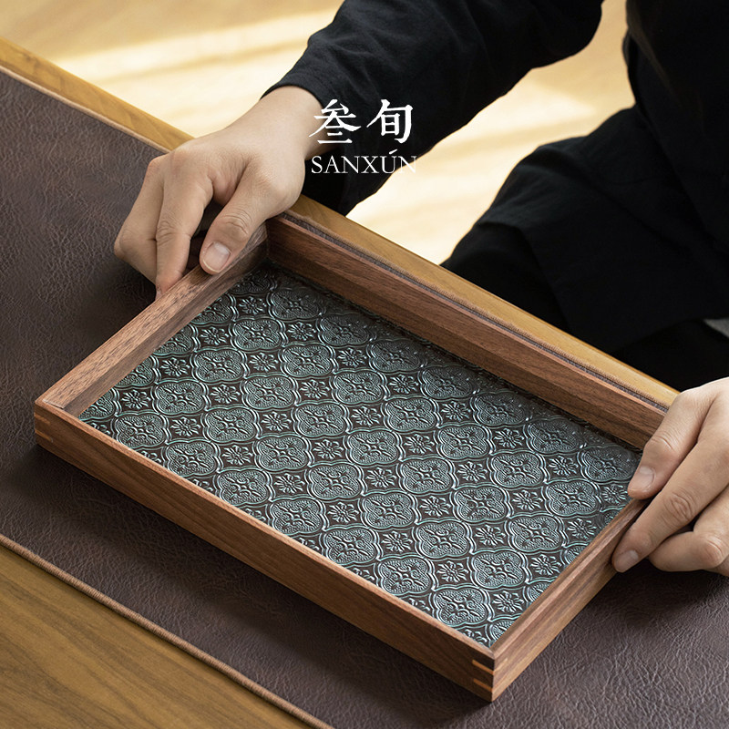 叁旬 胡桃木玻璃茶盘家用日式实木茶托盘果盘茶具茶杯收纳盘轻奢,餐饮具,茶盘,淘宝优惠券,粉丝福利购,淘宝优惠卷
