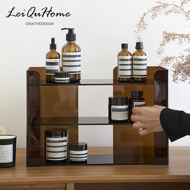 LeiQuHome亚克力香水收纳架化妆品置物架桌面ins风水杯茶色展示架