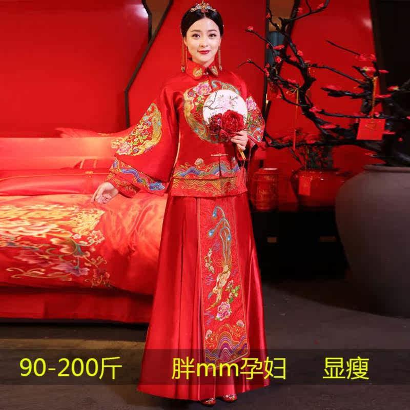 特价热卖新进酒服长款秀禾服大气新娘结婚服装时尚礼服优雅酒红色
