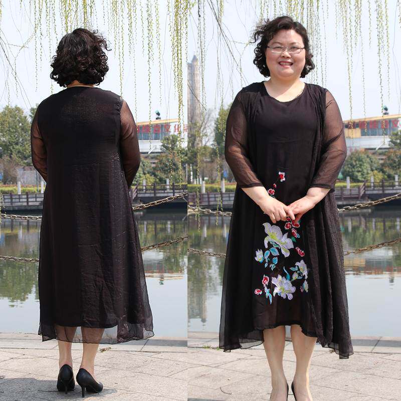夏季大码妈妈女装连衣裙加肥加大200斤假两件民族风绣花中长款裙在类目 女装/女士精品, 中老年女装中 - 来自Buy2taobao.com提供专业的淘宝代购服务