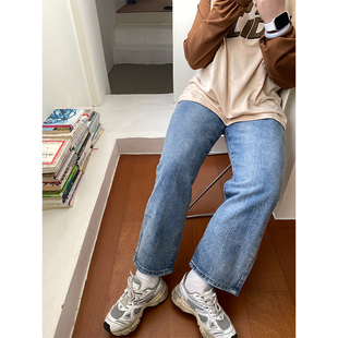 女夏季 宽松显瘦美式 小胖噔蓝色直筒牛仔裤 胖mm微胖大码 子 修身 长裤